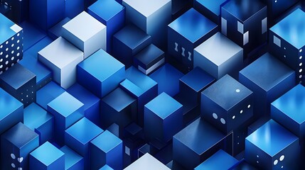 Poster - Futuristic Geometric Cubes and Blocks in Minimalist Blue Digital Artwork
