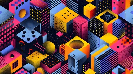 Aufkleber - Geometric Cubes and Polygons in Abstract Futuristic Digital Art Design