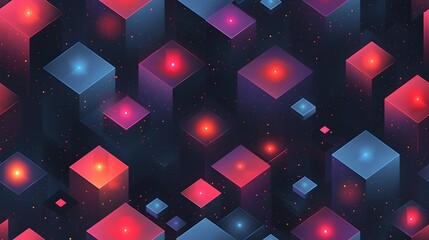 Aufkleber - Glowing Geometric Cubes in a Cosmic Space Background