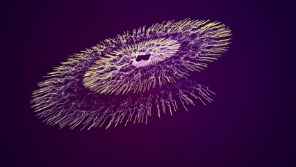Poster - Animated hypnotic spiral of flowing particles. Bright and colorful curved light paths of different colors. Glowing hypnotic lines, virtual reality. Swirl lines, fantastic wave pattern. 4K.