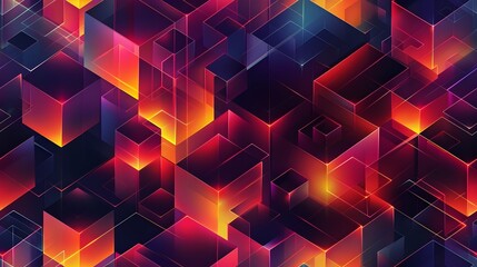 Leinwandbilder - Glowing Geometric Prisms in Abstract Digital Landscape of Luminous Shapes and Vibrant Colors