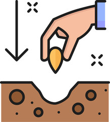 Wall Mural - Agronomy sprout, agriculture soil plant seed, horticulture spring seedling line icon. Agronomy sprout cultivation, agriculture harvest grow or farming thin line vector symbol with hand planting seed