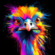 Ostrich head. Colorful painting of an abstract ostrich.