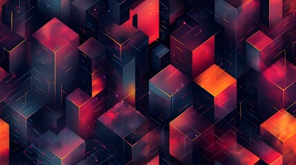 Fototapete - Mesmerizing Geometric Luminance Captivating Cubic Illusions in a Surreal Digital Landscape