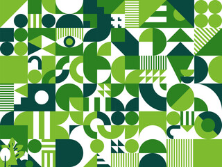 Poster - Fresh green abstract modern geometric pattern. Artwork geometrical shape vector print. Corporate identity design vintage layout, brutalism collage pattern with green and white abstract shapes