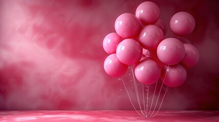 Wall Mural -   Pink balloons float on pink surface amidst pink walls