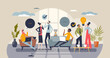 © VectorMine - Diversity and inclusion in workplace with acceptance tiny person concept. Business environment with ethnical, gender, racial and individualities vector illustration. Social responsible work company.