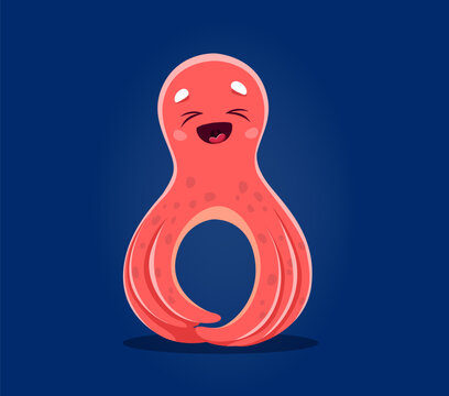Underwater sea animals in font or undersea type, number 8 cartoon octopus, vector funny character. Number Eight 8 of sea animals font or ocean alphabet and numeral typeface in shape of cute octopus
