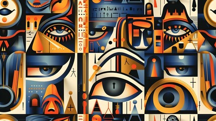 Fototapete - Surreal Geometric Abstract with Layered Patterns and Vibrant Colors