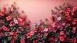   Pink and red flowers on a pink background with a pink wall in the center