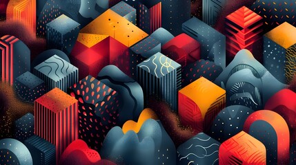 Leinwandbilder - Vibrant Geometric Cube and Triangle Shapes in Digital Architectural Design Abstract 3D Render