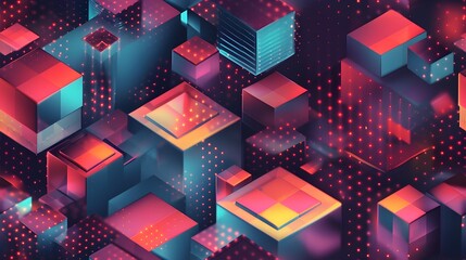 Leinwandbilder - Vibrant Geometric Cubes and Shapes in Futuristic Digital Artwork