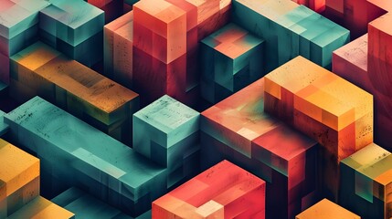 Leinwandbilder - Vibrant Geometric Cube Patterns in Abstract Architectural Composition for Contemporary Digital Art or Interior Design description This mesmerizing
