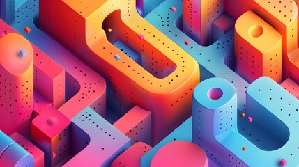 Poster - Vibrant Geometric Dimensional Shapes in Abstract Digital Composition