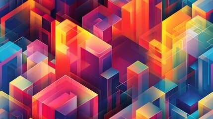 Poster - Vibrant Geometric Kaleidoscopic Patterns of Intersecting Prisms and Faceted Polygons in a Futuristic Digital Composition