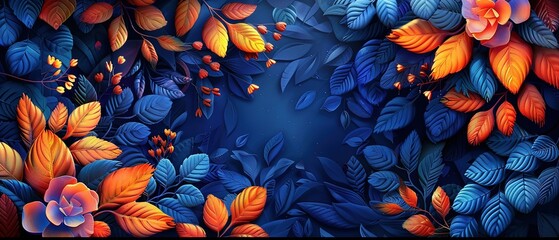 Wall Mural - autumn background with leaves and flowers. abstract bohemian wallpaper for desktop