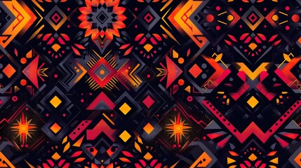 Aufkleber - Vibrant Tribal Mosaic Pattern with Geometric Shapes and Symbols in Bright Multicolor Palette