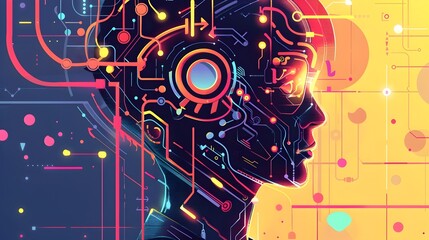 Poster - Visionary Artificial Intelligence Cyborg Digital Fractal Landscape