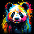 Scattered colored drawing of a panda's face. Cheerful, cute concept.