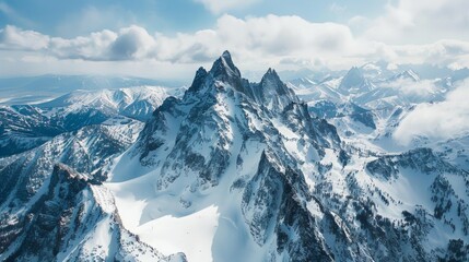 Wall Mural - Aerial view of the Teton Range in Wyoming, USA, renowned for its jagged mountain peaks and the stunning Teton Glacier, a