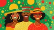Illustration of a Juneteenth freedom day, Vibrant group of friends celebrating at a festive event with green background.