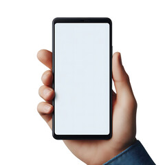 Wall Mural - Mockup of a smartphone in a man's hand isolated. White blank screen. Mobile application design and advertising, online marketing.