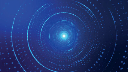 Poster - Abstract digital background. Big data visualization. Circular rotation of a fantastic circle of multi-colored particles and lines. Beautiful colored spiral. 3D vector illustration