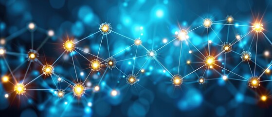 Abstract connection dots and lines on blue background. Abstract wireframe structure wallpaper for desktop
