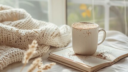 A cappuccino on a work table in a boho-style office