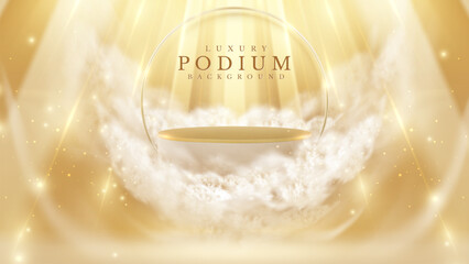 Wall Mural - luxury podium with celestial clouds and golden light. vector illustration.
