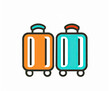 Set of two travel suitcases - turquoise and orange, simple line drawing. Travel luggage icon.