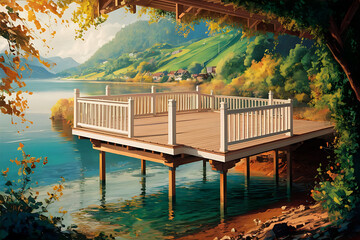 Poster - bridge over the river