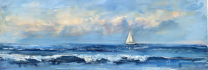 Wall Mural - sea landscape with sailboat in the distance