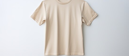 Wall Mural - A beige cotton short sleeve t shirt suitable for summer displayed alone on a crisp white background with copy space image available
