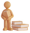 © Pungu x - 3D rendering of a man standing holding a book with stack of books next to him in isolated on transparent background