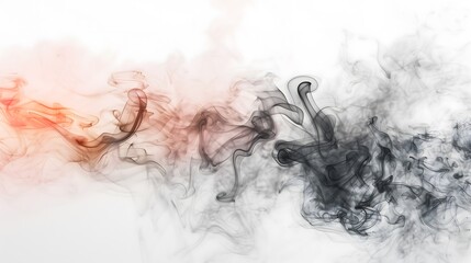 Poster - A long, dark smoke trail with orange and red streaks. The smoke is thick and billowing, creating a sense of movement and energy. The colors of the smoke contrast with the white background