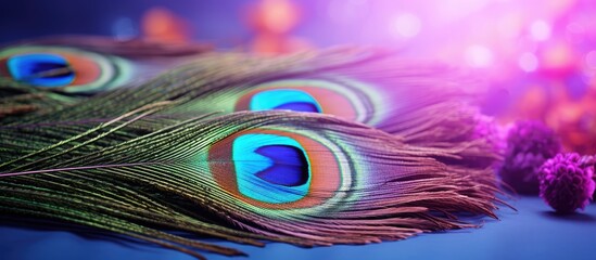 View the exquisite details of a beautiful peacock feather in this copy space image