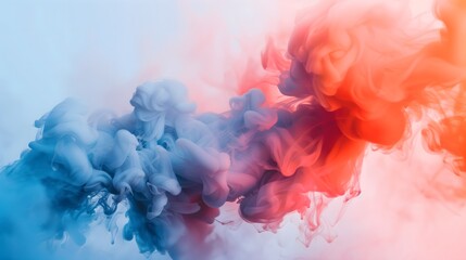 Poster - A colorful smoke trail with blue and red hues. The smoke is thick and billowing, creating a sense of movement and energy. The colors of the smoke seem to be blending, creating a dynamic