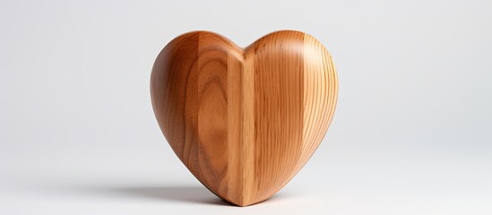 Poster - A wooden box in the shape of a heart symbolizing love stands alone on a white background in this copy space image