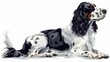 An English Setter with elegant long fur, sitting gracefully, isolated on a white background