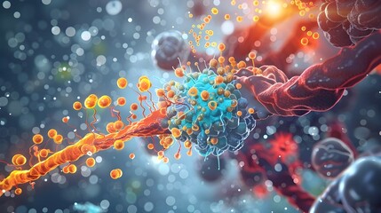 Poster - colorful 3d of insulin s effects on neurotransmitter receptors and synaptic plasticity