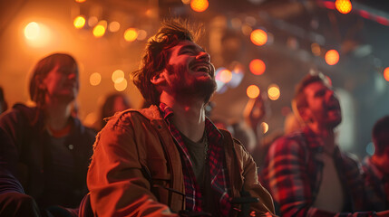 Wall Mural - A man with cerebral palsy happily enjoying a concert with his friends showcasing joy, inclusion, and shared experiences   Photo Realistic Concept