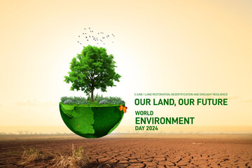 World Environment Day 2024 concept - Land restoration, desertification and drought resilience. Ecology concept. World Environment Day creative concept banner, poster, social media post, post card.