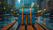 A bench or table with a backpack and lunchbox placed on top, ready for the owner to return. The scene captures the anticipation of the school day, with personal belongings waiting to be retrieved by t