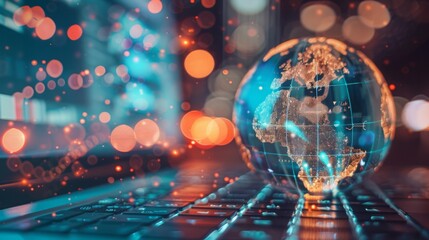 Poster - A laptop screen displays a detailed globe, showcasing geographical features in high resolution.