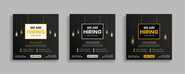 Wall Mural - We are hiring job vacancy social media post or square web banner template vector design