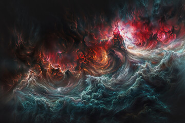 Wall Mural - illustration of a space cosmic background of supernova ,red nebula and stars, glowing mysterious uni