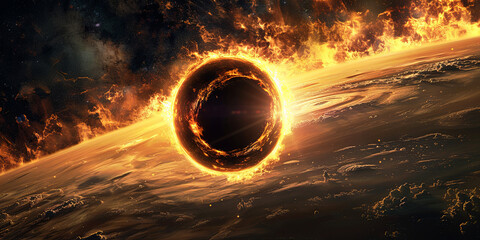 Wall Mural - a large black hole is in the center of a fiery planet