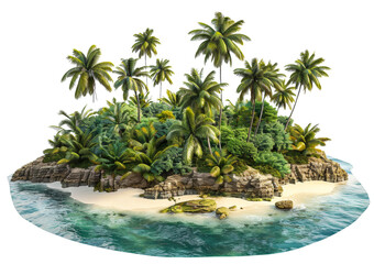 Wall Mural - Lush tropical island paradise with dense foliage isolated on transparent background png