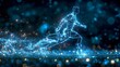 Futuristic neon-lit football player in action on digital field
